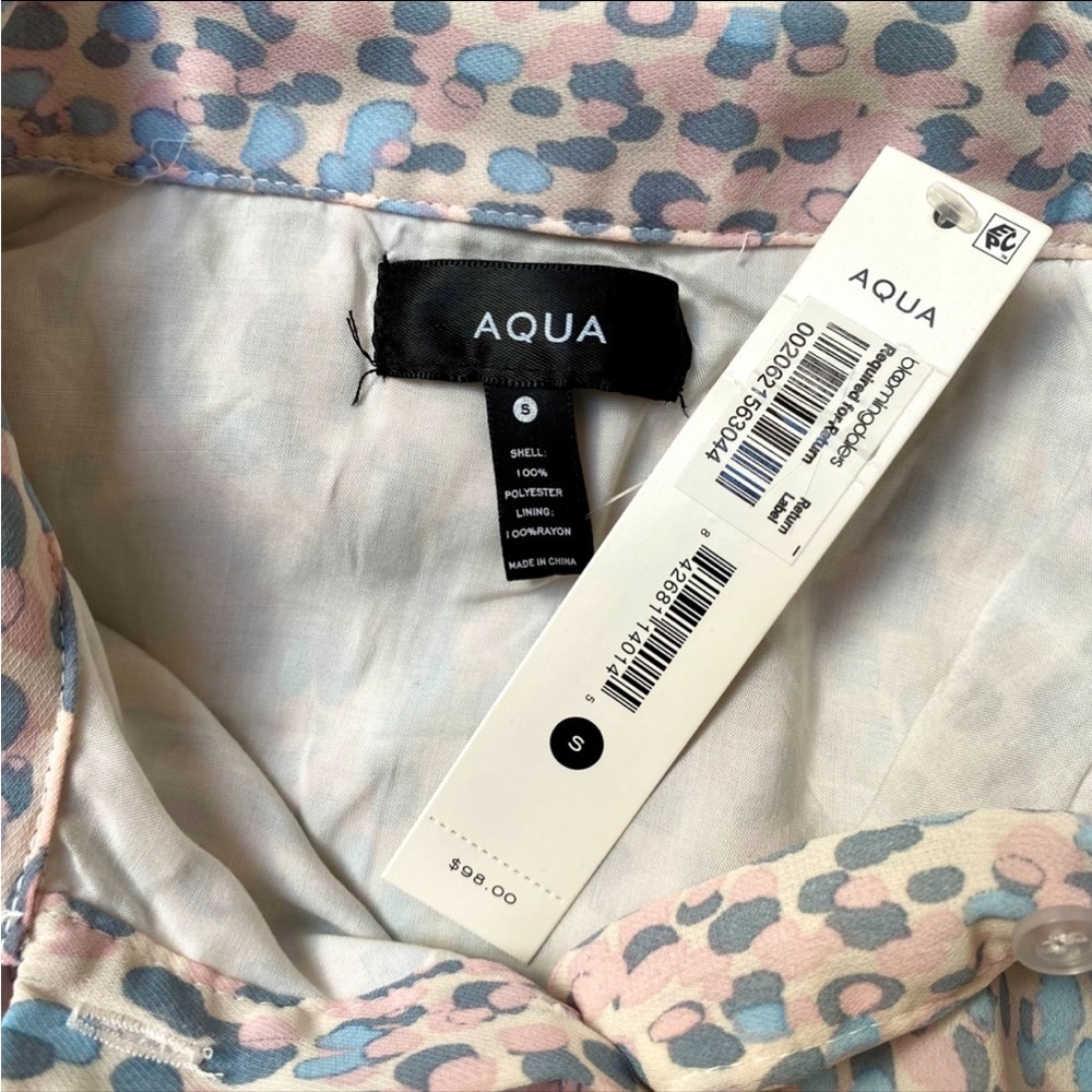 AQUA NWT Pastel Leopard Smocked Mini Dress Pink Blue Size S - Picture 12 of 12